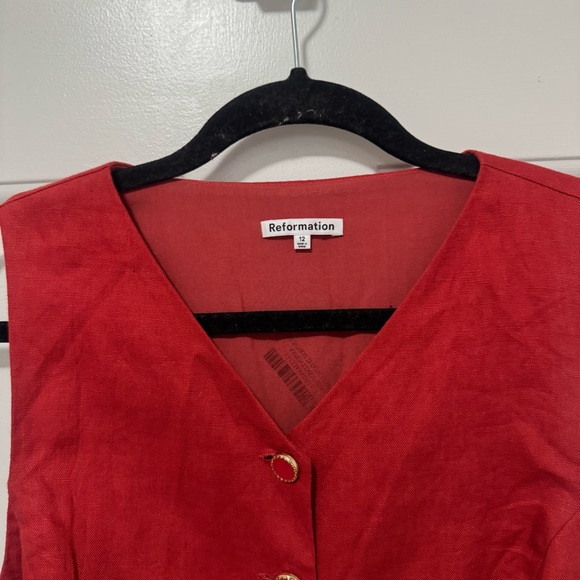Reformation Aspen Linen Top  Red Vest Size 12 - Picture 3 of 11